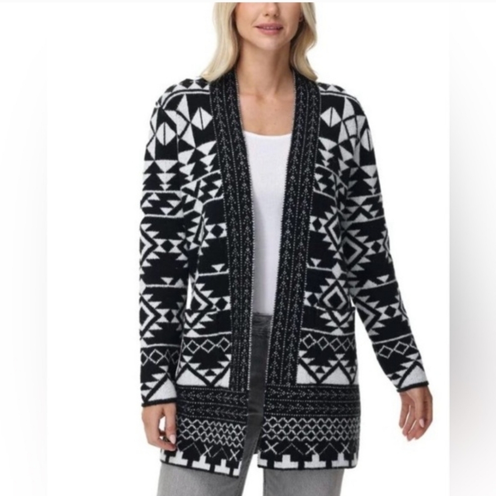 Frye Black and White Geometric Cardigan
